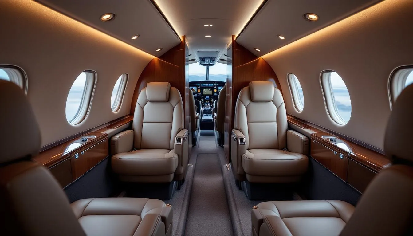 The image depicts a luxurious private jet ready for takeoff, showcasing its sleek design and spacious interior, emphasizing the concept of last minute empty leg flights for cost-effective private travel. This private jet, possibly a Gulfstream G IV or Citation X, offers passengers an opportunity to book an empty leg flight at significantly reduced rates while enjoying high standards of comfort and personalized service.
