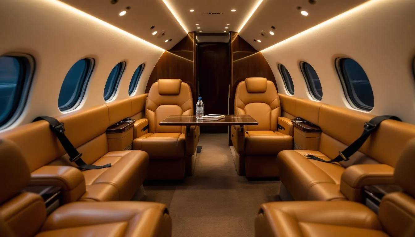 The image depicts a luxurious private jet, emphasizing the concept of empty leg flights, which are often available at lower prices for savvy travelers. This visual showcases the elegance of private aviation while highlighting the potential for cost savings and flexibility in travel plans.