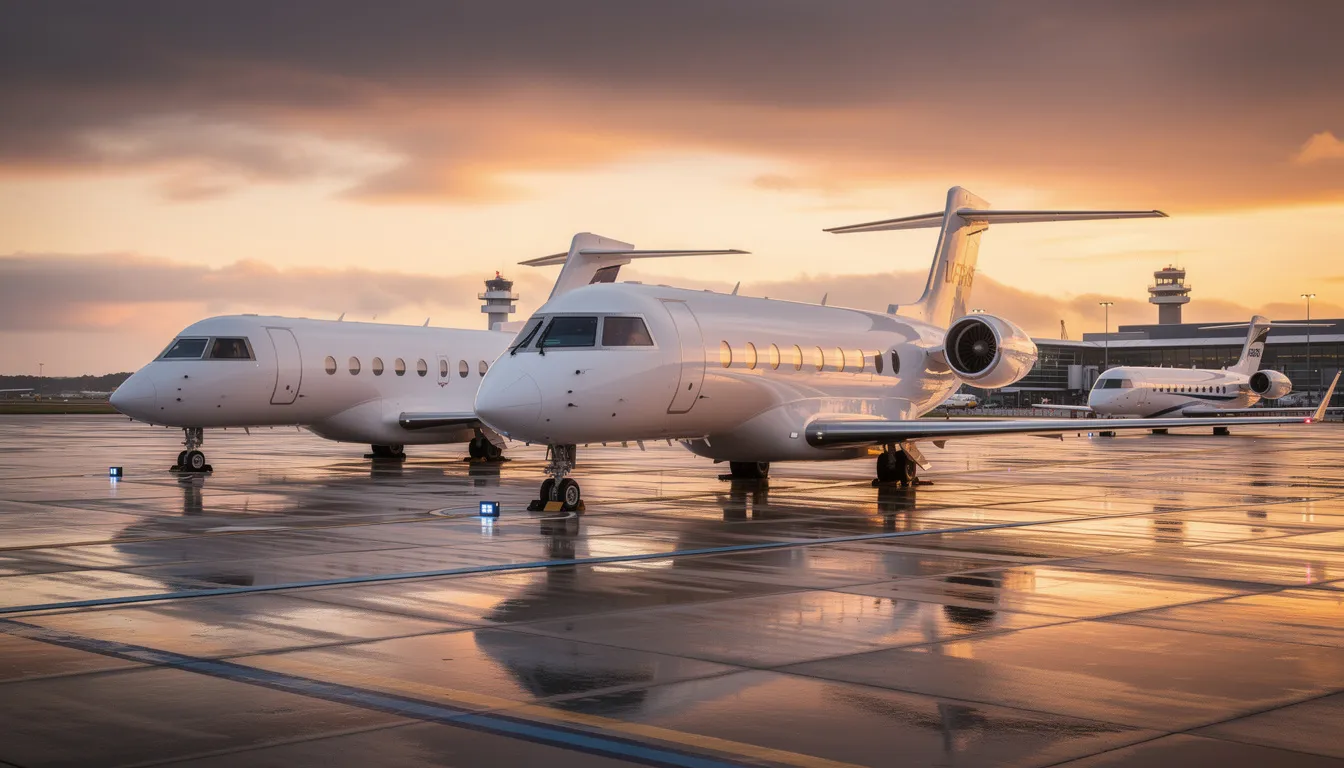The image showcases a sleek heavy jet, a symbol of luxury in private aviation, designed for discerning travelers seeking a comfortable and spacious cabin for their journeys. This aircraft represents the high standards of private jet charter services, offering exceptional in-flight amenities and outstanding customer service for an unparalleled private travel experience.