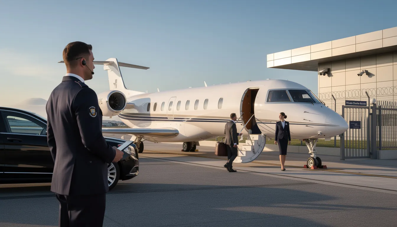 The image showcases a luxurious private jet, symbolizing safety and security in private jet charter services. It highlights the premium aircraft available for private jet travelers, emphasizing outstanding customer service and the many benefits of business aviation for a seamless travel experience.
