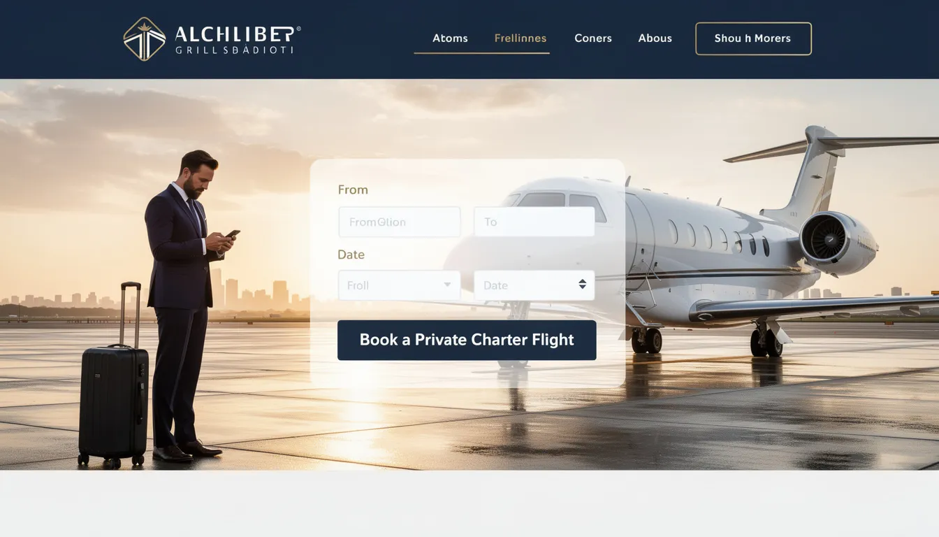 The image depicts a sleek private jet parked at a private terminal, showcasing the luxurious design and spacious cabin that private jet travelers enjoy. This scene emphasizes the exclusive access and personalized service offered by private jet charter services for both business and leisure travel.