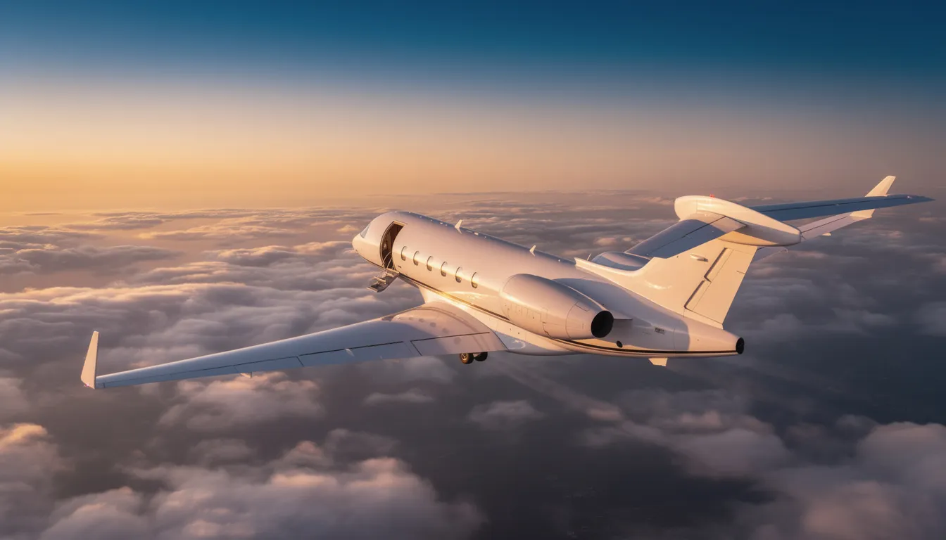 The image depicts a luxurious private jet parked at a private terminal, showcasing its sleek design and spacious interior, ideal for travelers seeking comfort and convenience in private jet flights. This private aircraft represents the elegance of private aviation, offering options like empty leg flights for those looking to save on costs while enjoying a unique travel experience.