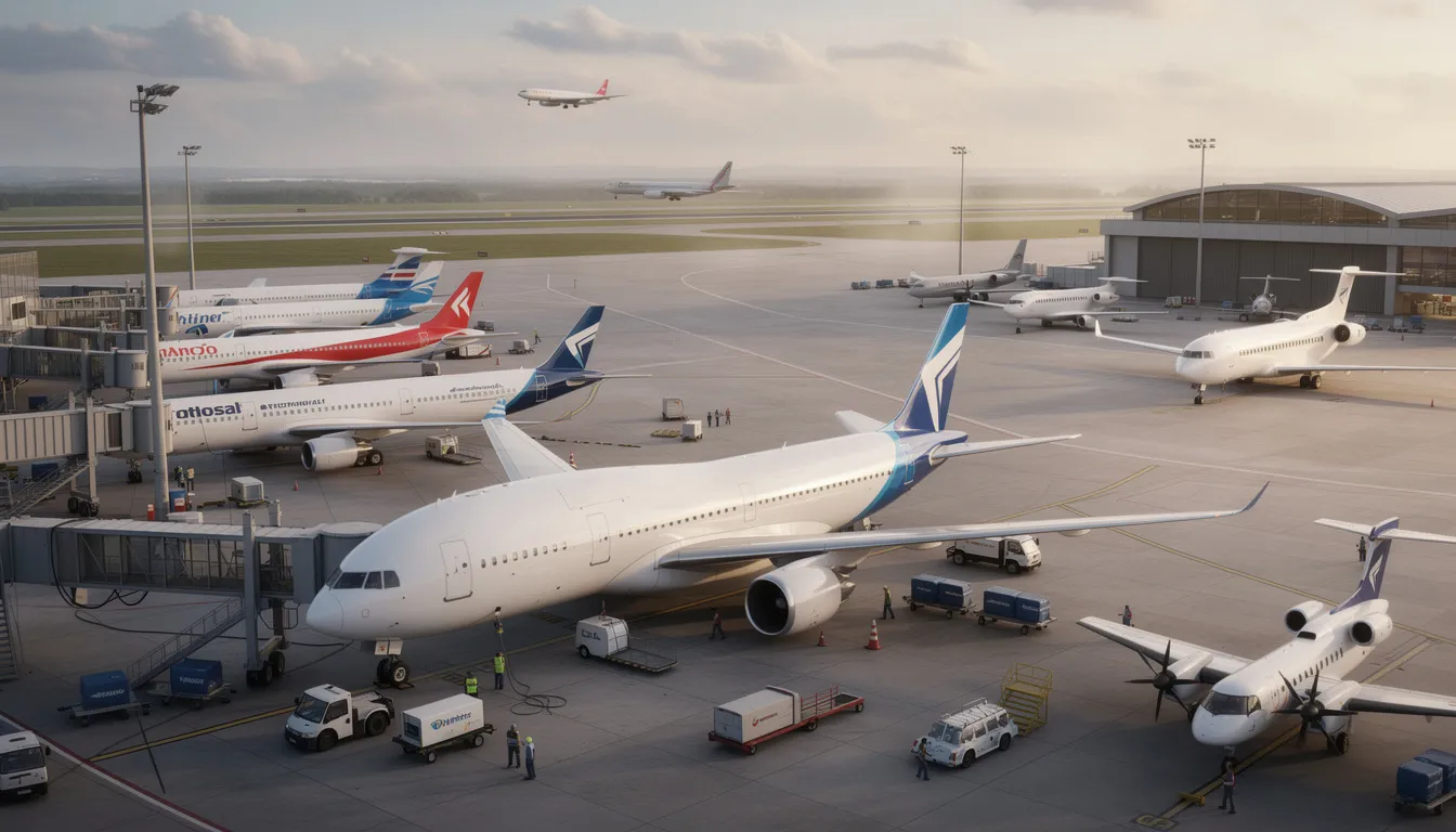 The image showcases a variety of private jets lined up on a tarmac, representing the world of private aviation. These aircraft are ready for passengers seeking a luxurious flying experience, highlighting the growing demand for private flights as an alternative to commercial travel.