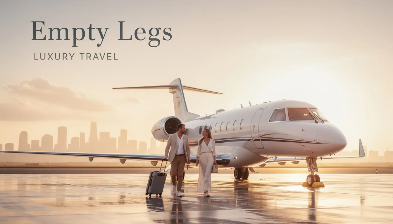 The image depicts a luxurious private jet parked at an airport, symbolizing the concept of empty leg flights, where travelers can access entire aircraft at reduced rates. The sleek design and polished exterior of the jet highlight the opulence of private aviation, offering a glimpse into the exclusive world of charter flights for discerning passengers.
