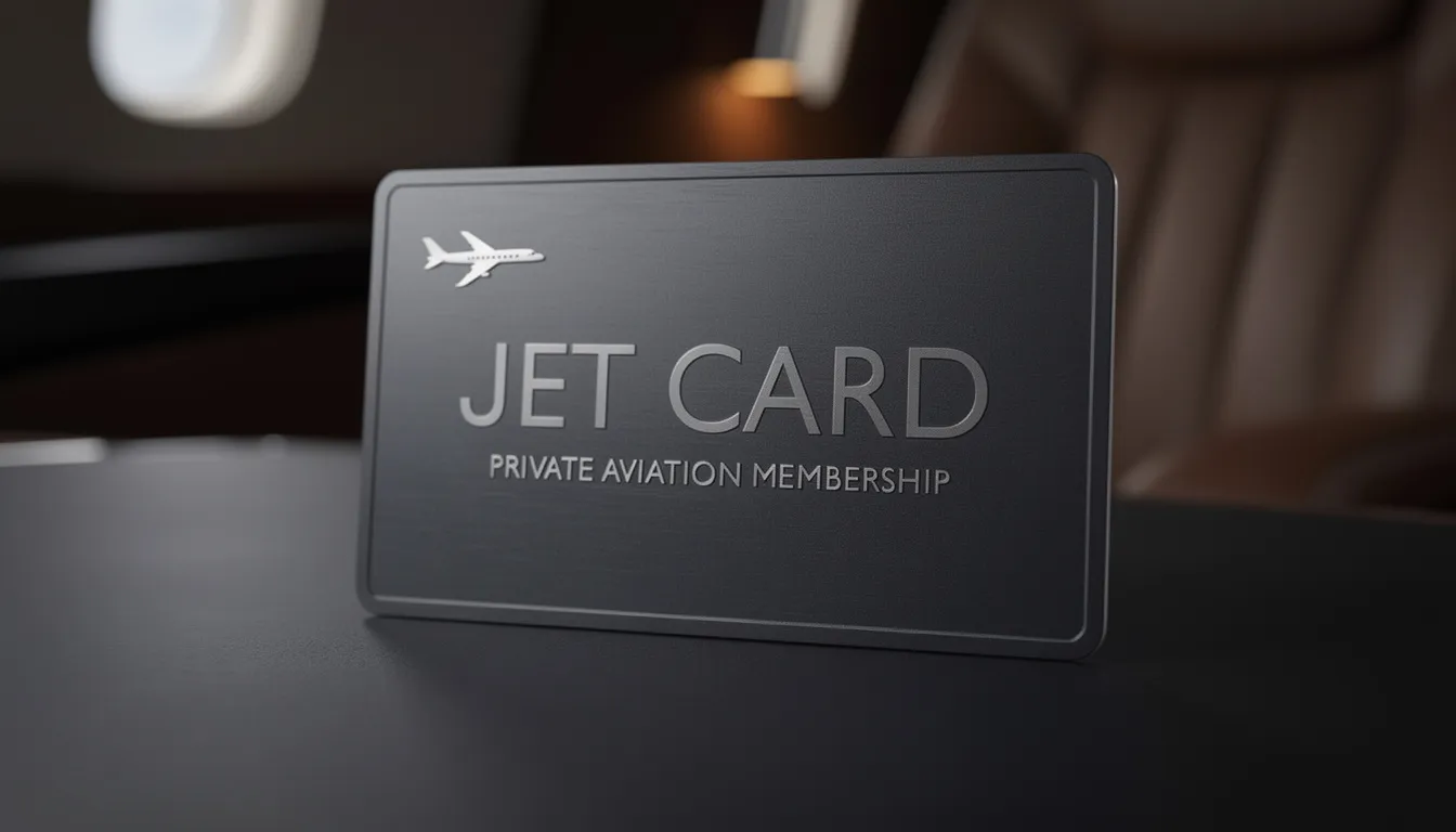 The image depicts a sleek jet card, symbolizing luxury private jet travel and the convenience of booking private flights. This card represents access to a diverse fleet of modern aircraft for discerning travelers seeking seamless charter services and personalized experiences in the private aviation industry.