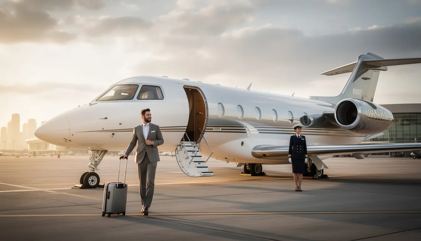 The image showcases a luxurious private jet, highlighting its spacious cabin and premium interiors designed for discerning travelers. This represents the epitome of private aviation, offering personalized service and direct access to remote destinations through private jet charter flights.