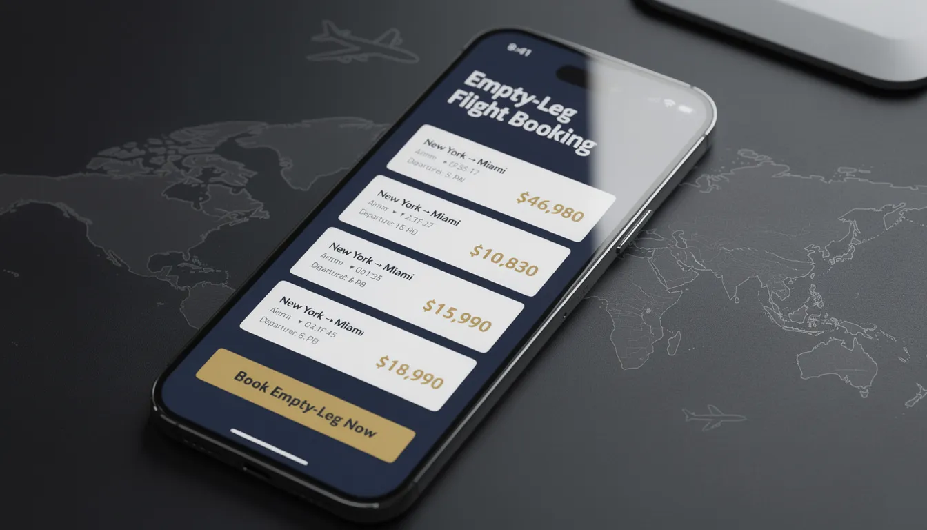 An image depicting the concept of "Empty-Leg Flight Booking," showcasing a private jet ready for departure, highlighting the luxury and convenience of private aviation. This visual emphasizes the cost-effective alternative for discerning travelers seeking flexible scheduling and seamless travel experiences.