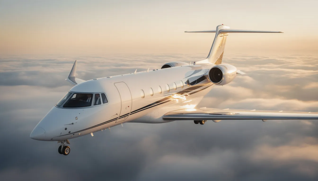 The image depicts a luxurious private jet parked on a runway, symbolizing the appeal of private aviation and fractional ownership options for travelers seeking comfort and efficiency. The sleek aircraft represents the benefits of private jet travel, including guaranteed access and predictable costs compared to commercial flights.