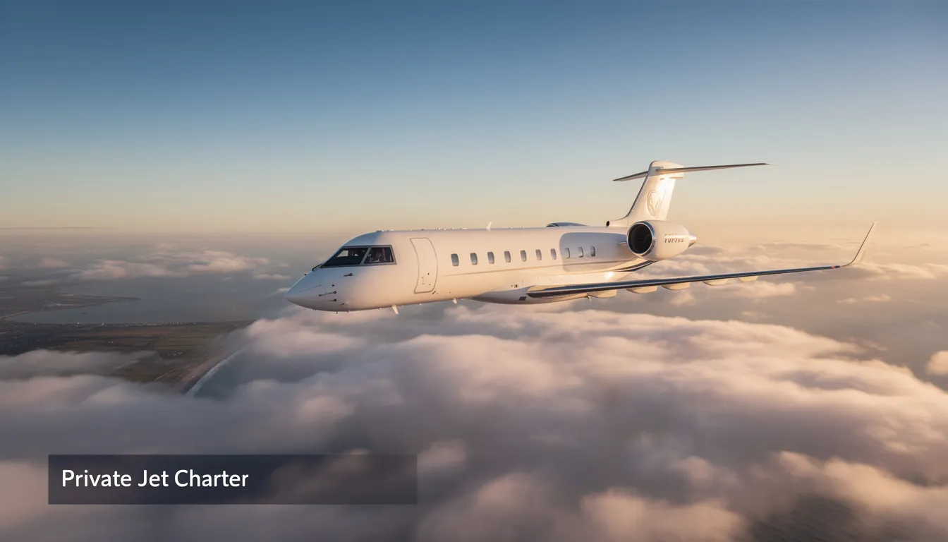 The image showcases a luxurious private jet ready for takeoff at a private terminal, emphasizing the convenience of private jet charter services for business travelers. The sleek aircraft highlights the benefits of flying privately, providing direct access to popular destinations without the hassles of commercial air travel.