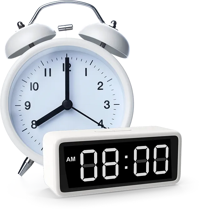 white alarm clock.