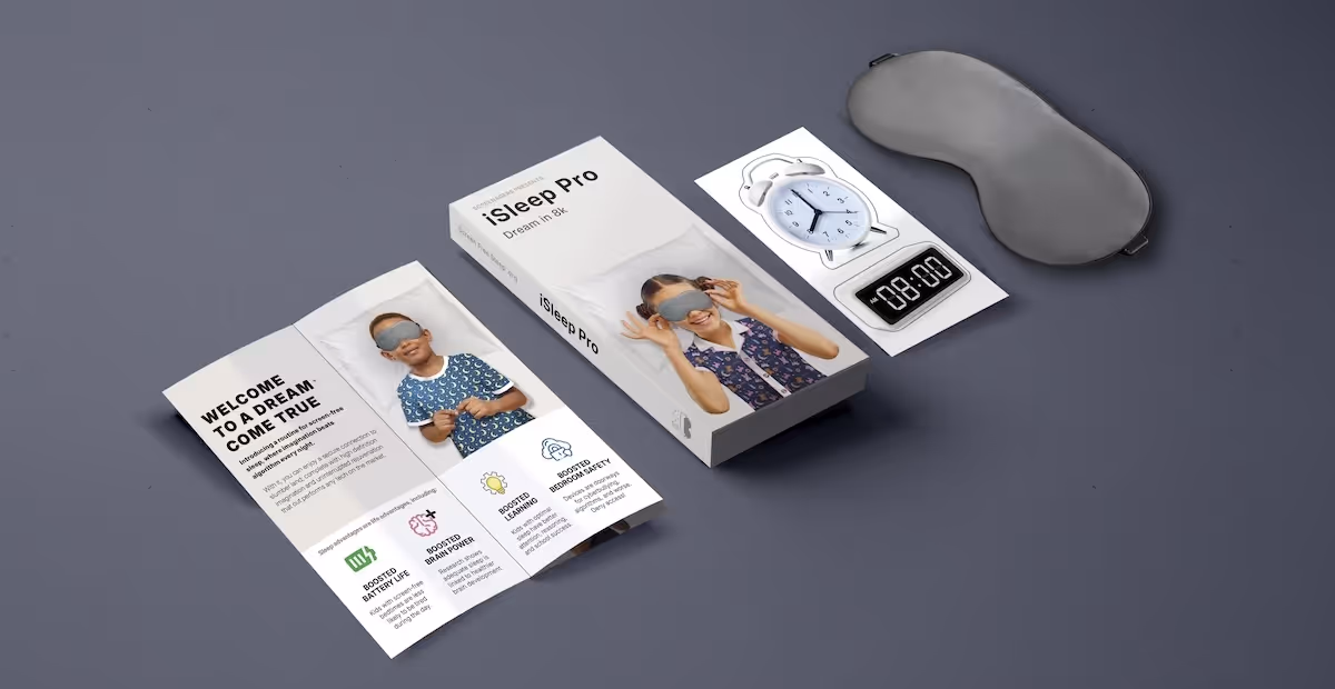 i sleep pro kit featuring box, leaflet, stickers and grey sleep mask