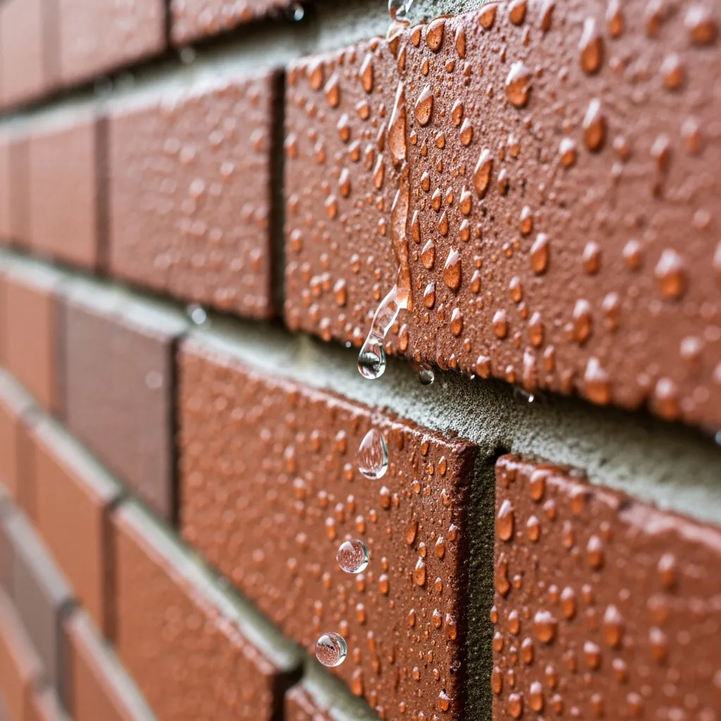 Wasser tropft von roten Klinkerfugen ab