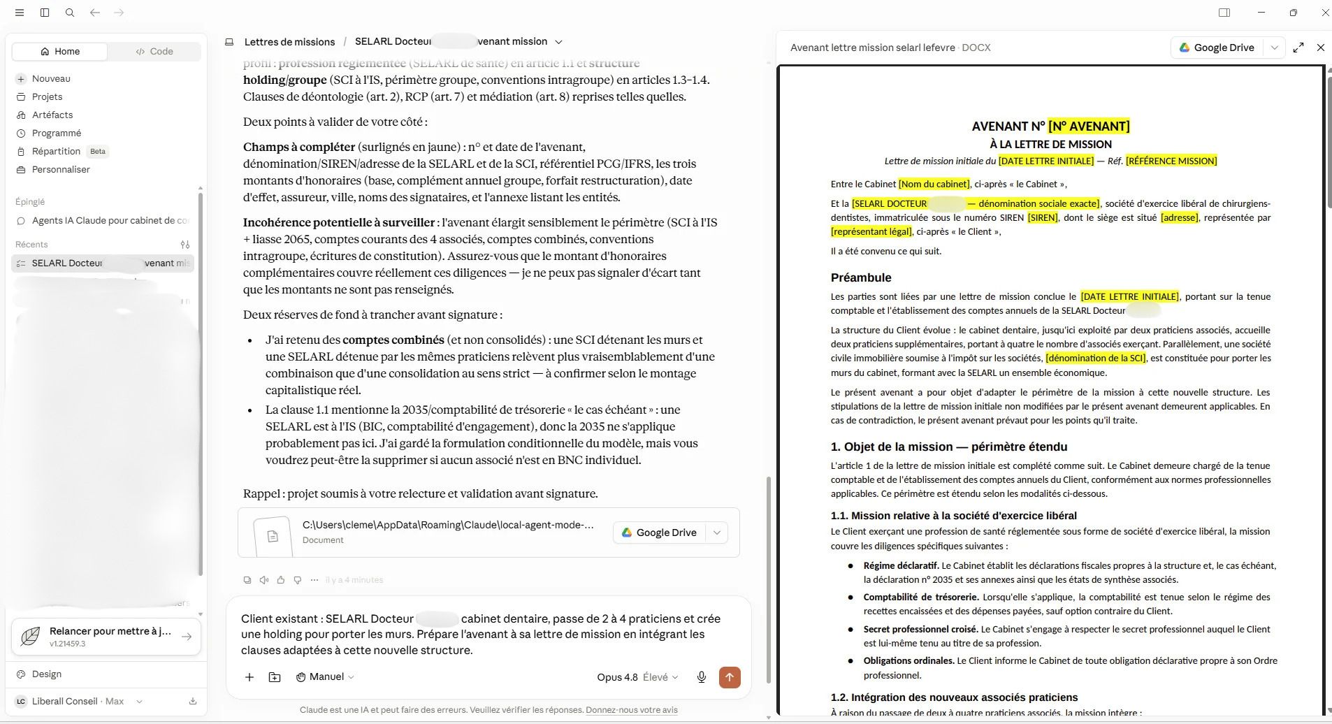 Génération d’une lettre de mission personnalisée dans une conversation Claude