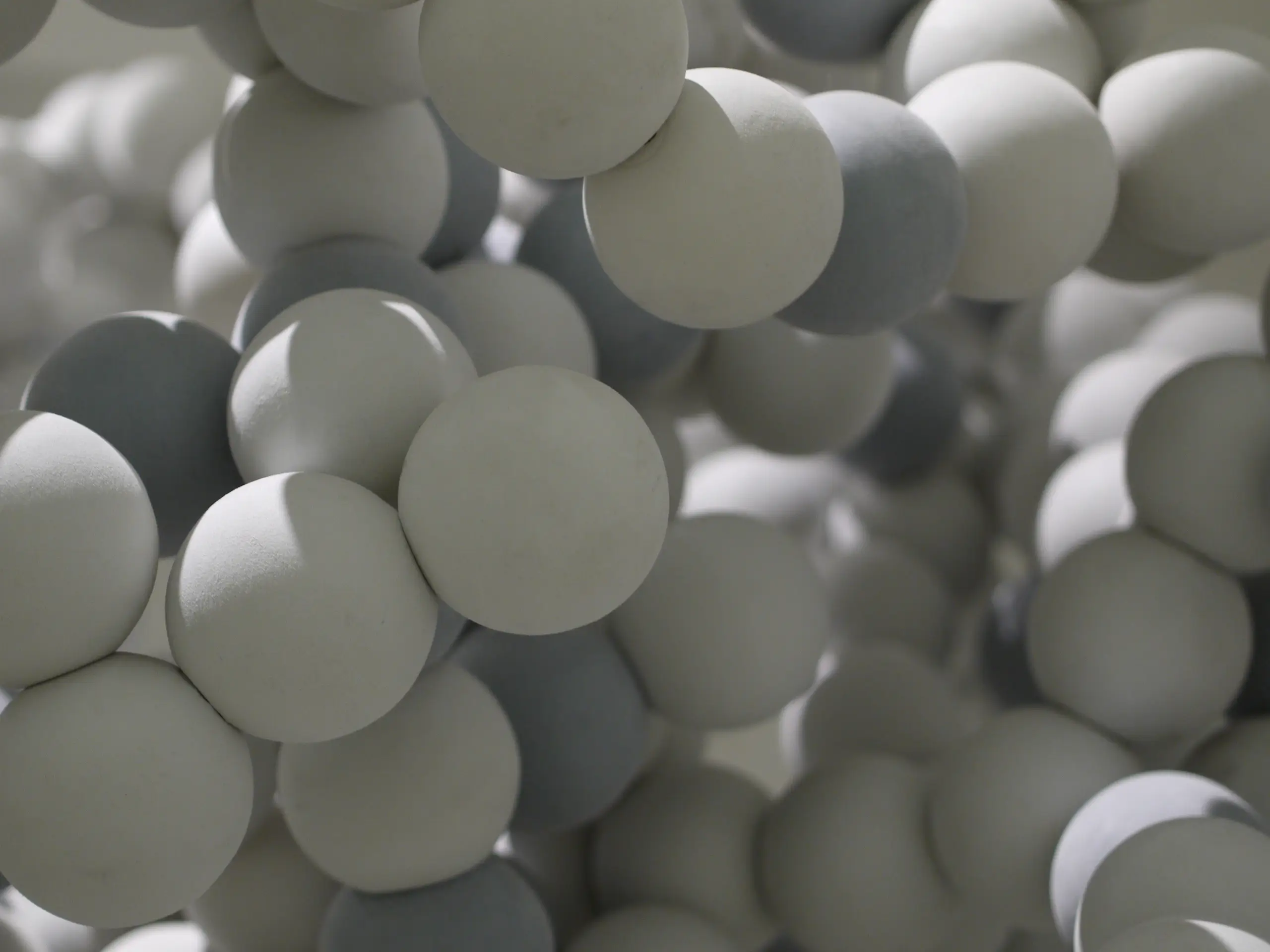 Close up shot of spheres, similar to molecular structures