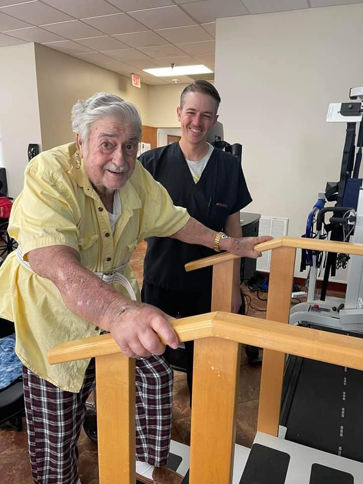 Resident walking up steps while undergoing occupational therapy