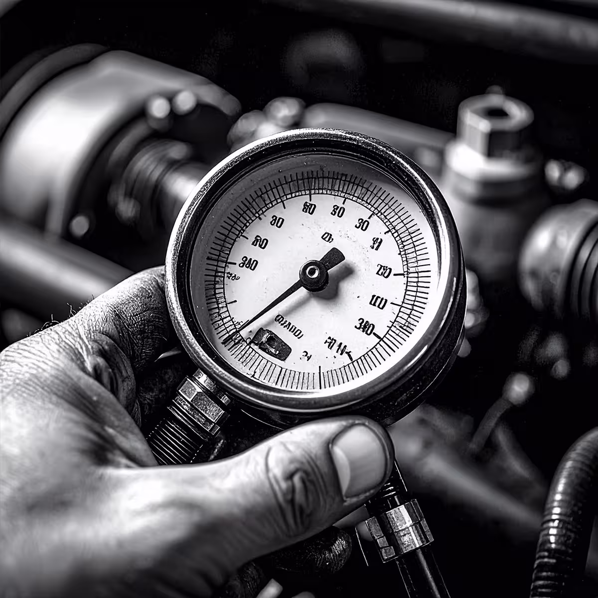 Leakdown and cooling pressure gauges hooked up to BMW engine