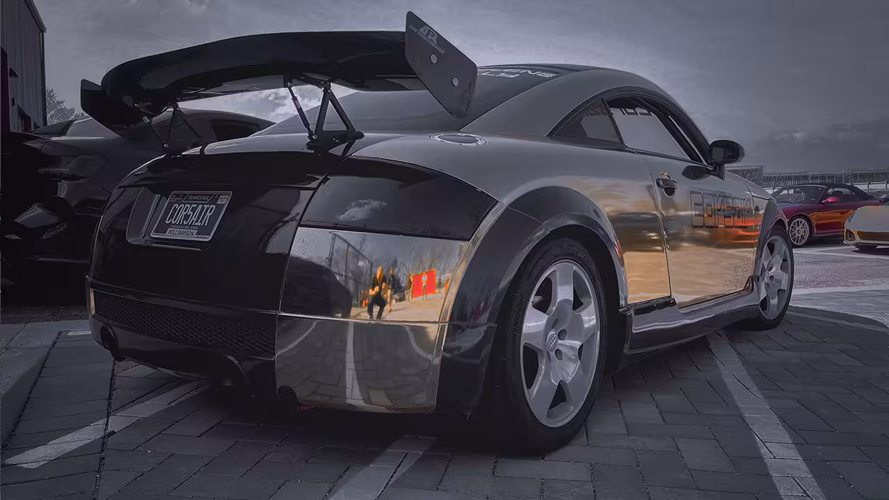 Custom chrome Audi TT on display at Cooper’s Garage Cars & Coffee event