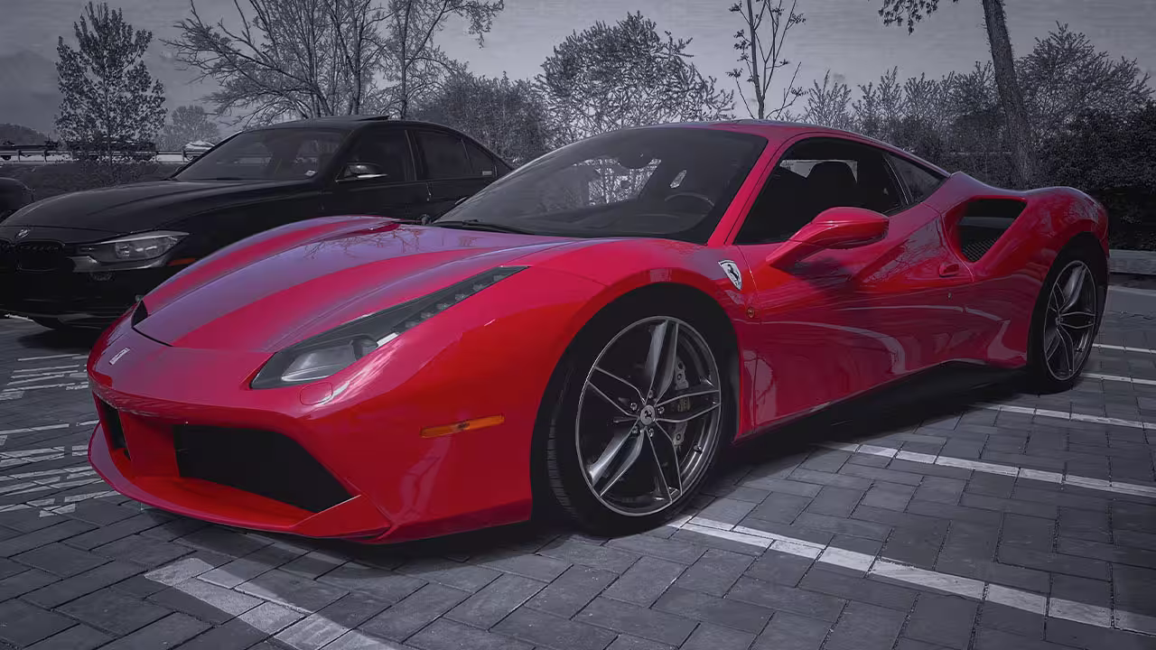 Ferrari 488 parked at Cooper’s Garage during Cars & Coffee