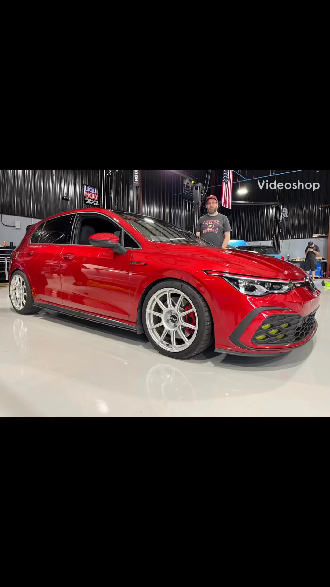 VW GTI at Cooper’s after bigger‑turbo install.