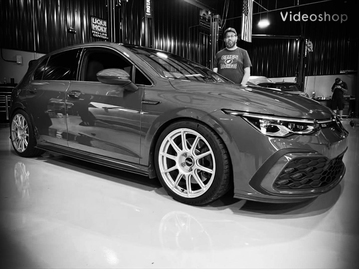 VW GTI at Cooper’s after bigger‑turbo install.