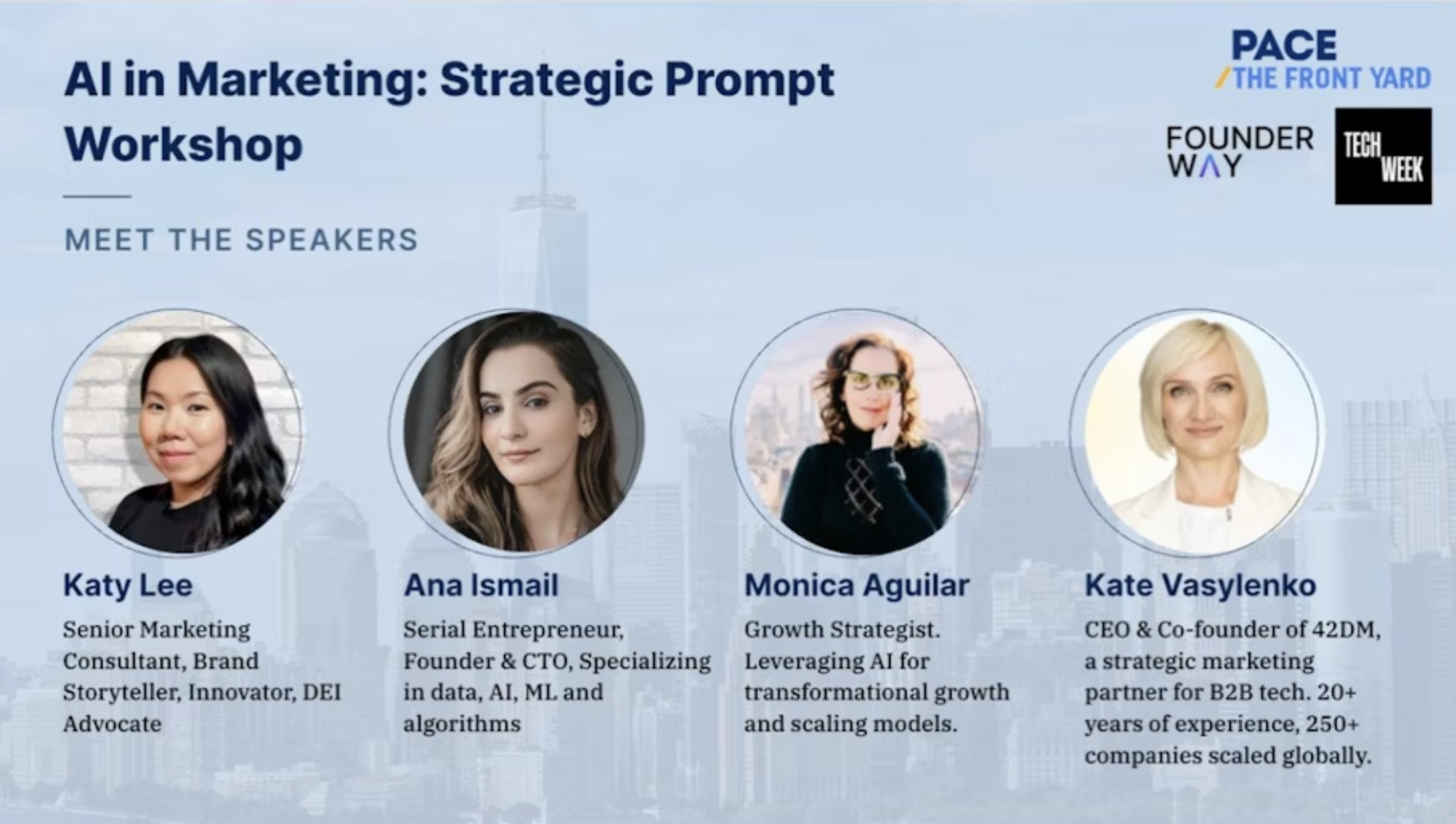 AI in Marketing workshop event with FounderWay, TechWeek, and Pace University