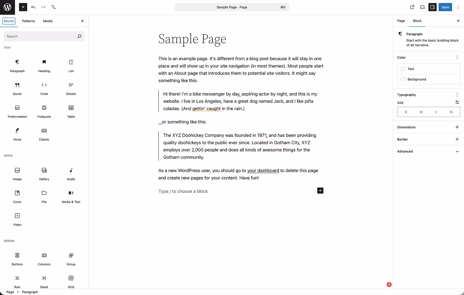 Screenshot von WordPress Gutenberg