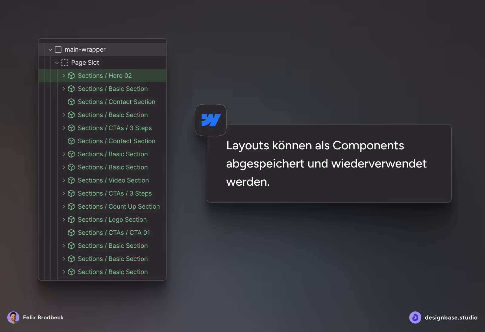 Screenshot aus dem Webflow Designer mit dem Fokus auf Webflow Components