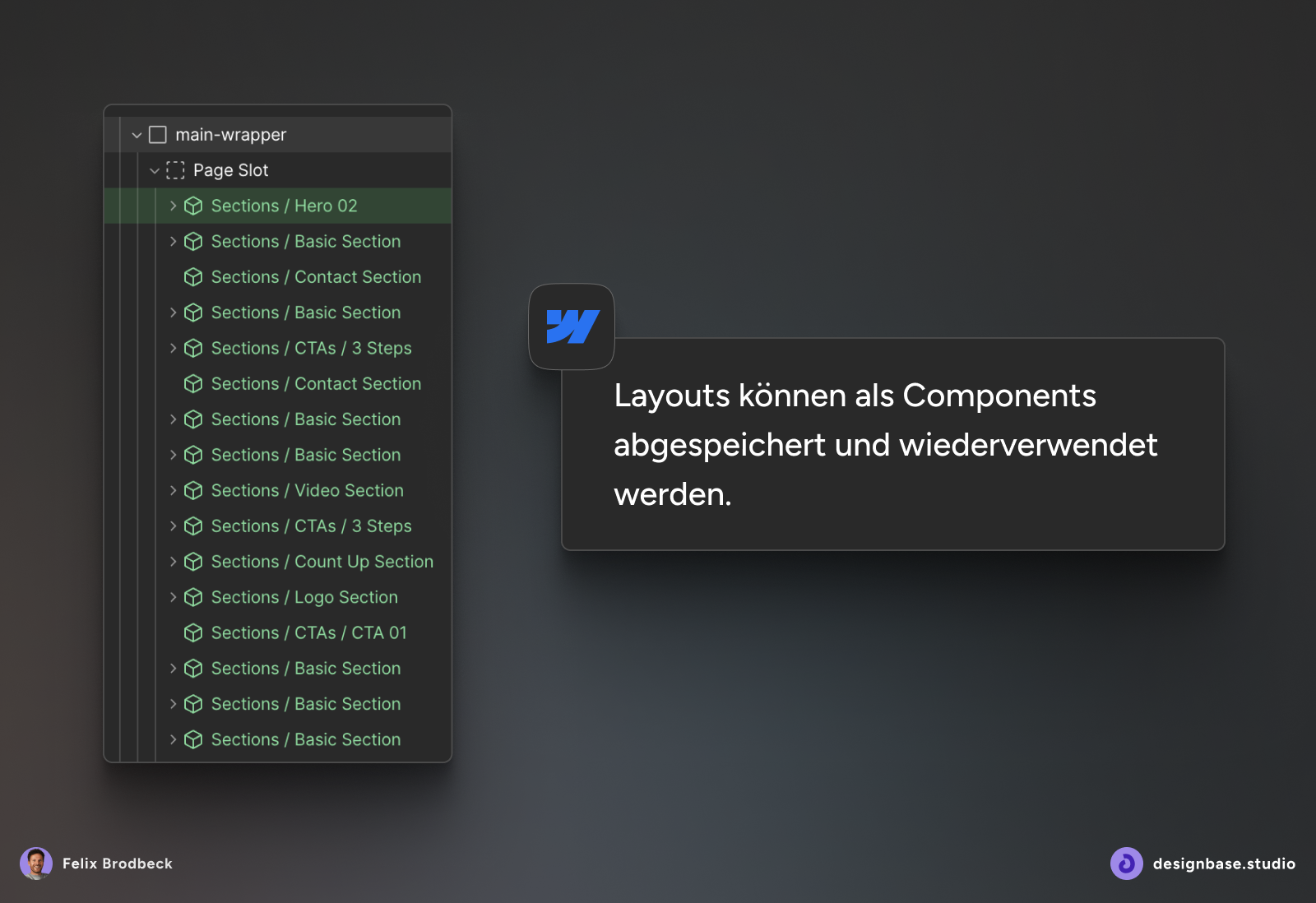 Screenshot aus dem Webflow Designer mit dem Fokus auf Webflow Components