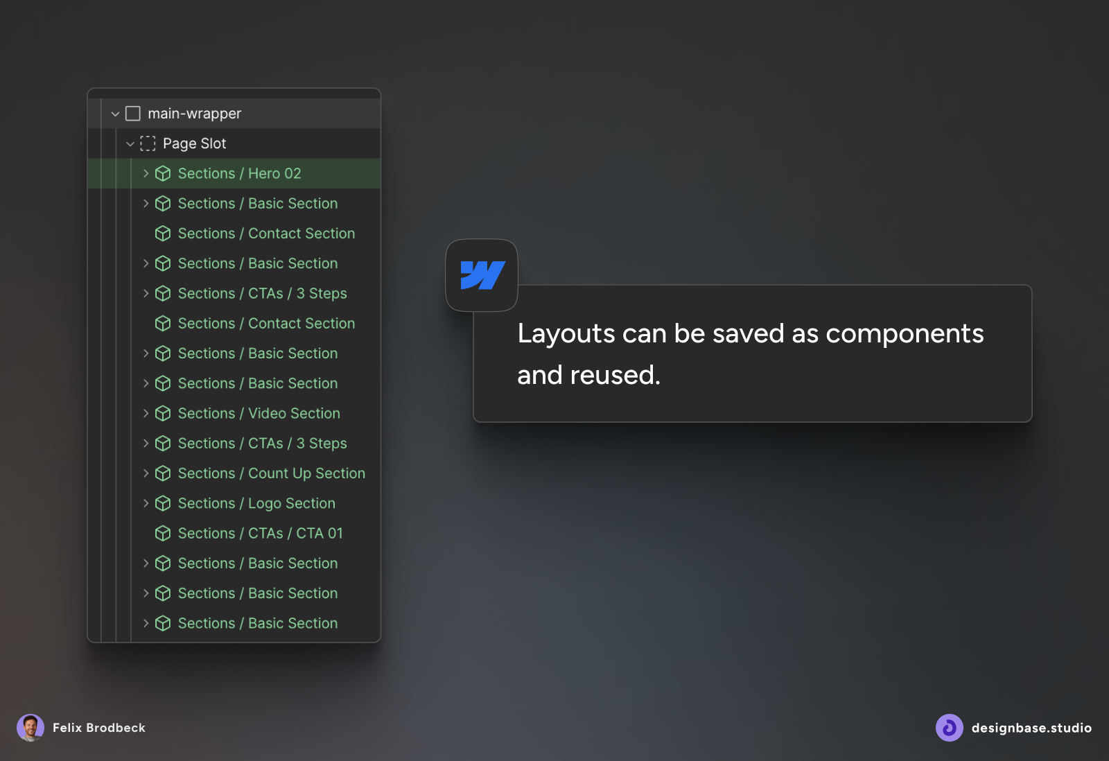 Screenshot from the Webflow Designer focusing on Webflow Components