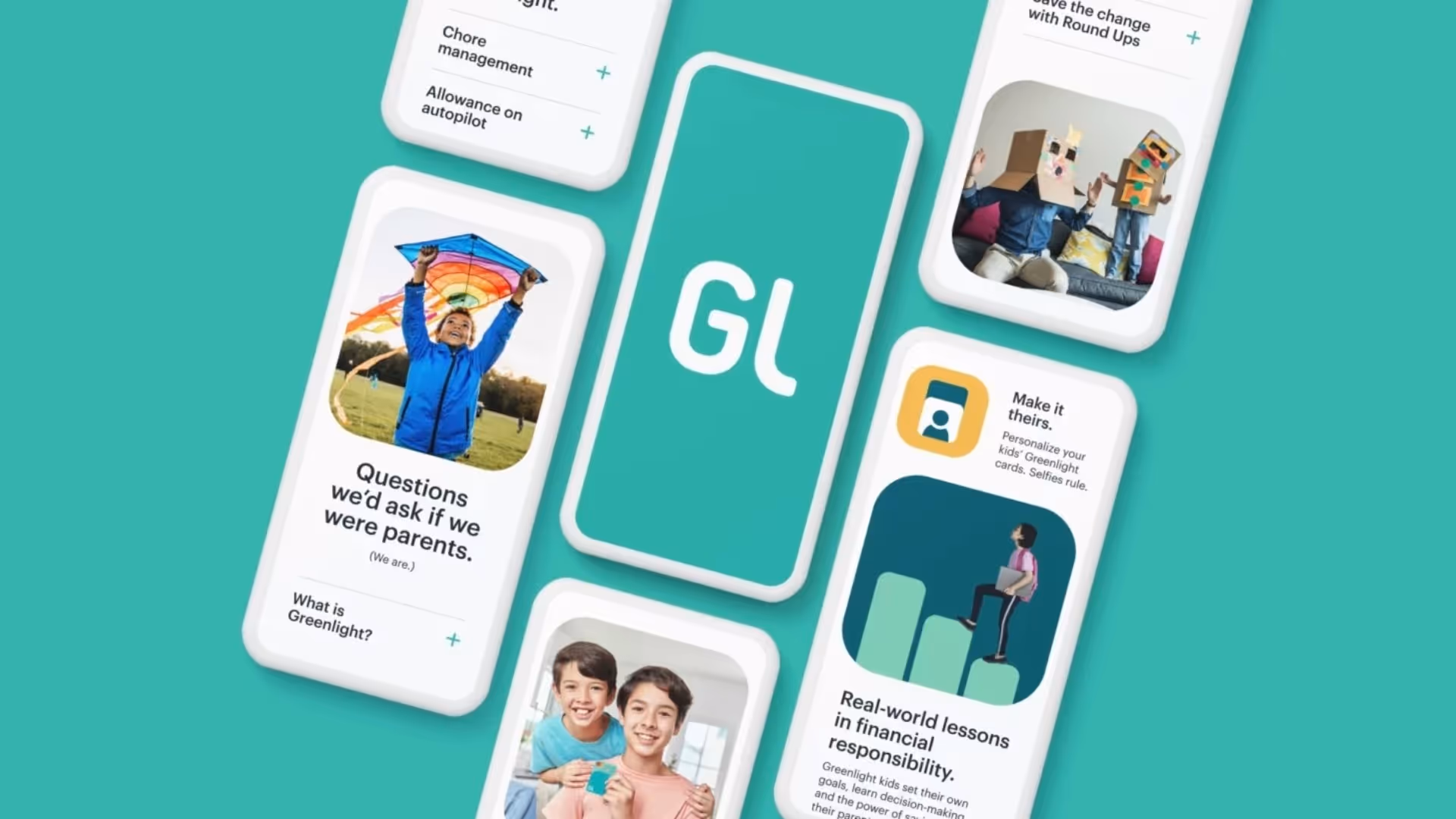 Greenlight website design showing mobile screens with educational blog posts.
