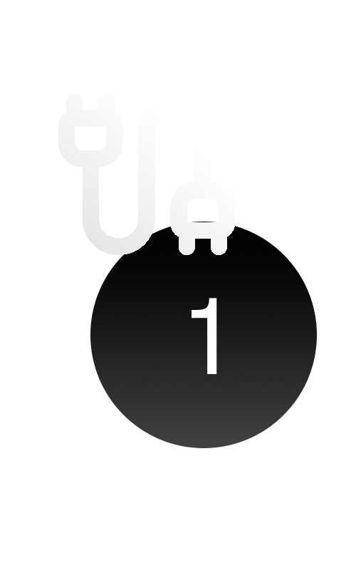 Black square with a white number 1 and a white electrical plug icon above it.