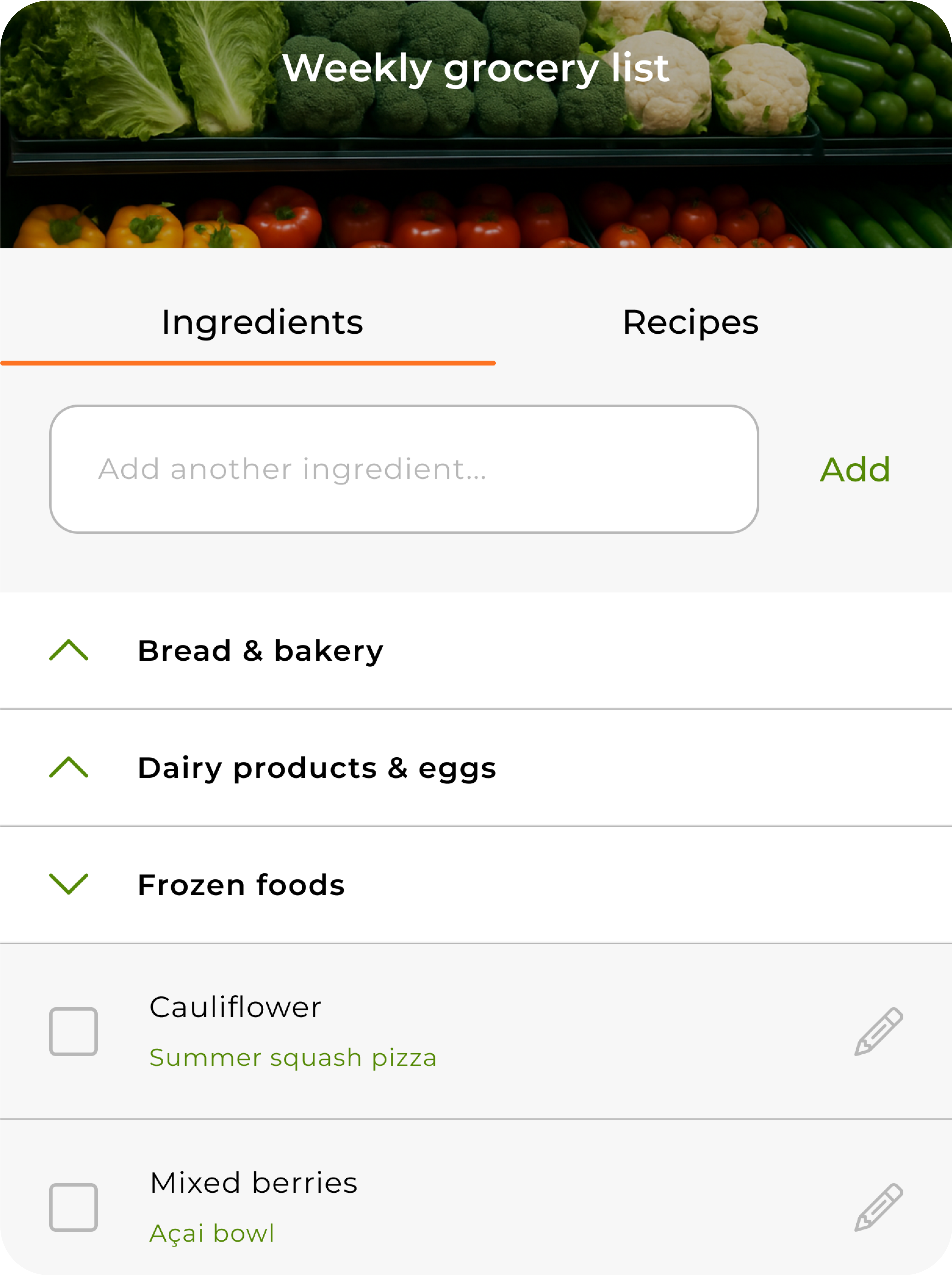 Product image of grocery list
