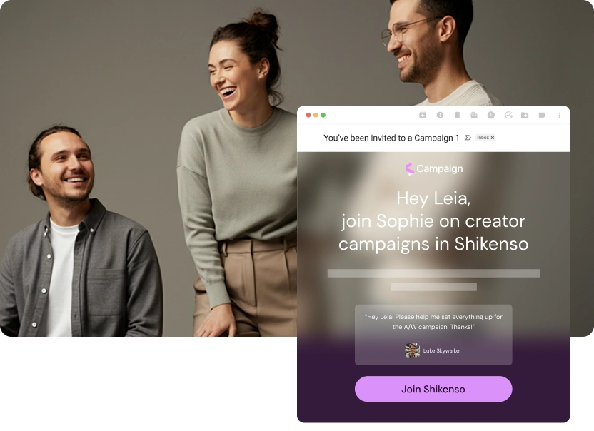 Campaign invitation interface in Shikenso Campaign allowing creators to join a campaign via a shared briefing link