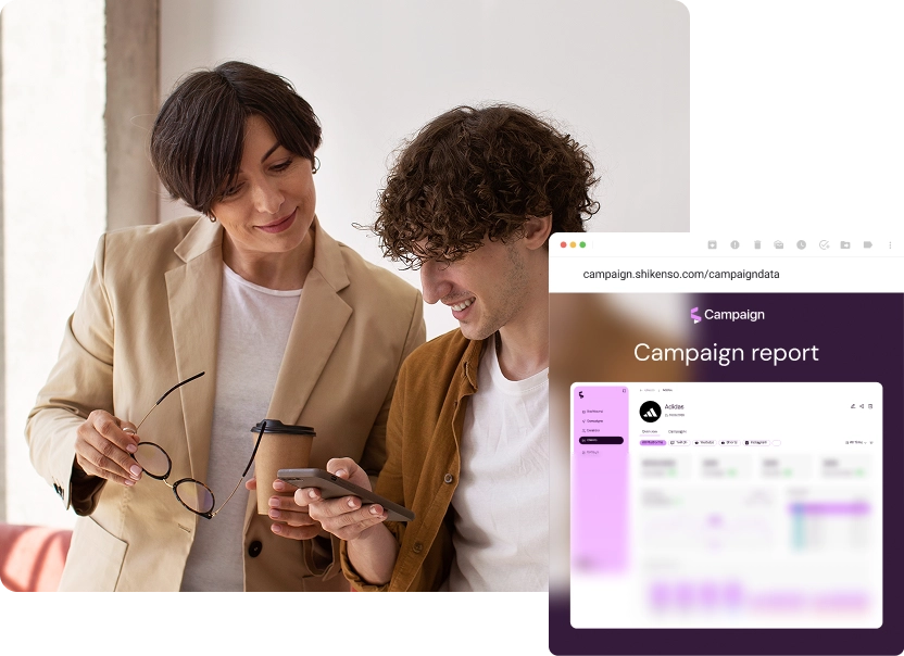 Viewing a Shikenso Campaign report on a mobile device with campaign performance data displayed
