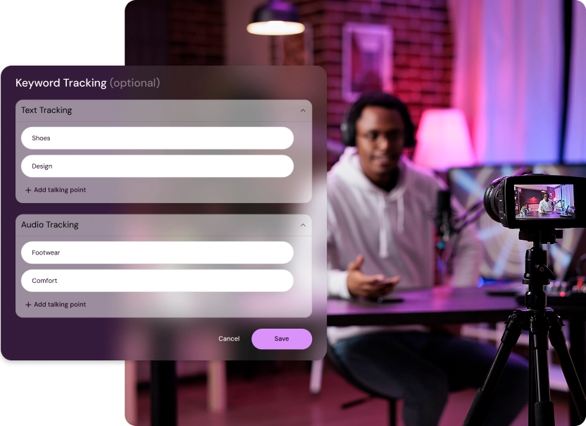Keyword and audio tracking setup in Shikenso Campaign for monitoring spoken and written brand mentions in creator content
