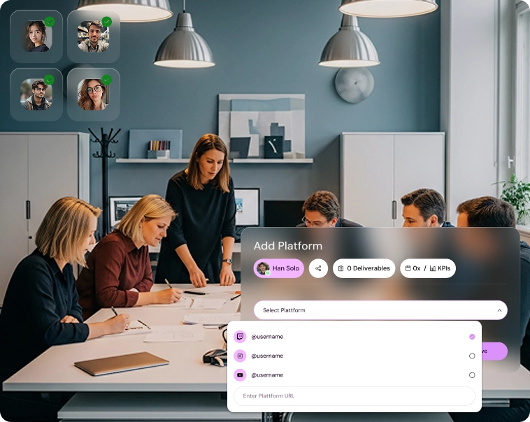 Add platform interface in Shikenso Campaign for connecting creator social accounts and tracking campaign deliverables