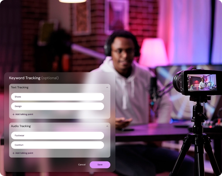 Keyword and audio tracking setup in Shikenso Campaign for monitoring spoken and written brand mentions in creator content