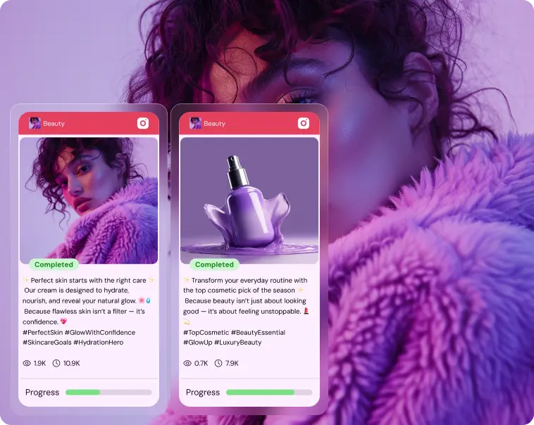 Verified social media post deliverables in Shikenso Campaign showing completed content, engagement metrics, and progress status