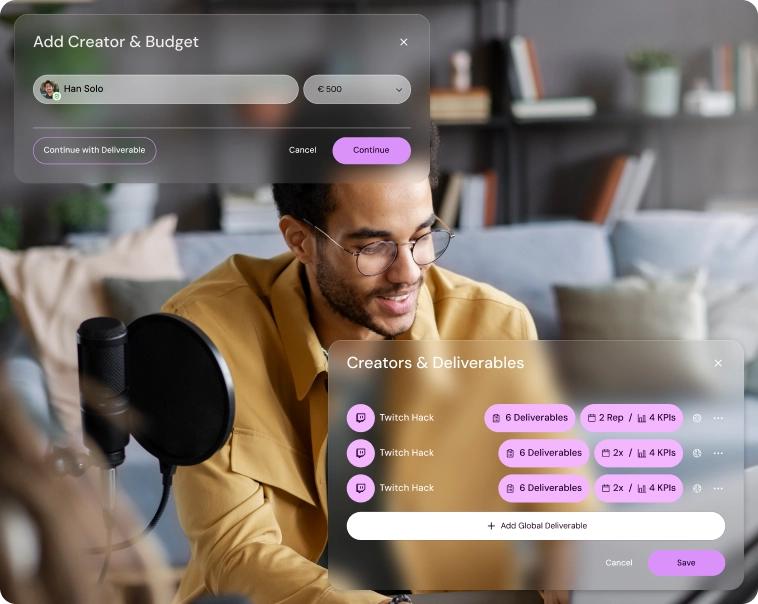 Adding creators, budgets, and global deliverables in Shikenso Campaign for managing agency campaigns