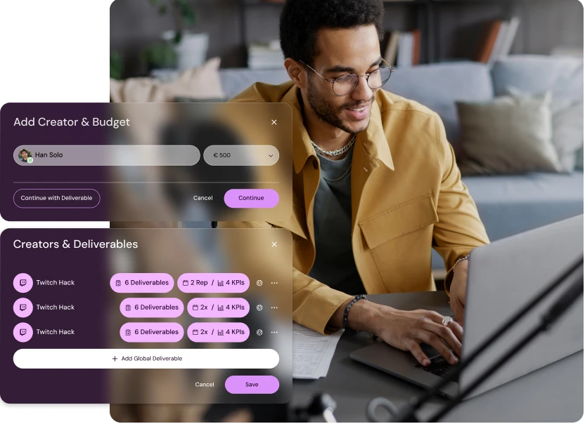 Adding creators, budgets, and global deliverables in Shikenso Campaign for managing agency campaigns