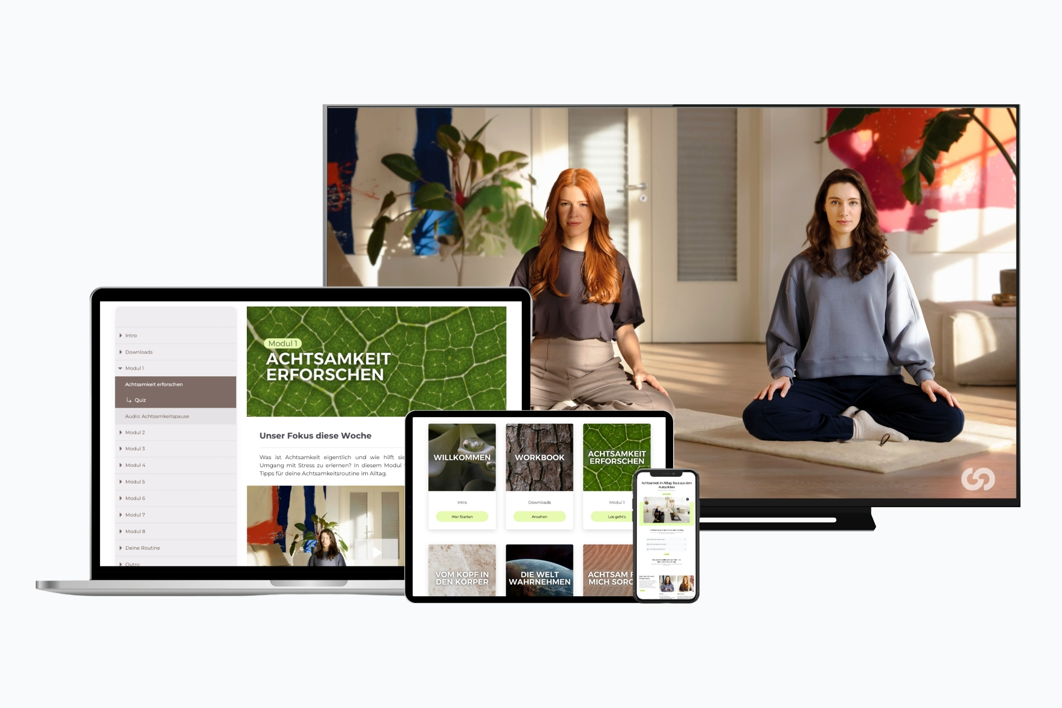 Junge Frau trainiert im Wohnzimmer auf einer Yogamatte mit Seitstütz-Übung – Onlinekurs für Rückentraining, Fitness und Mobilität.