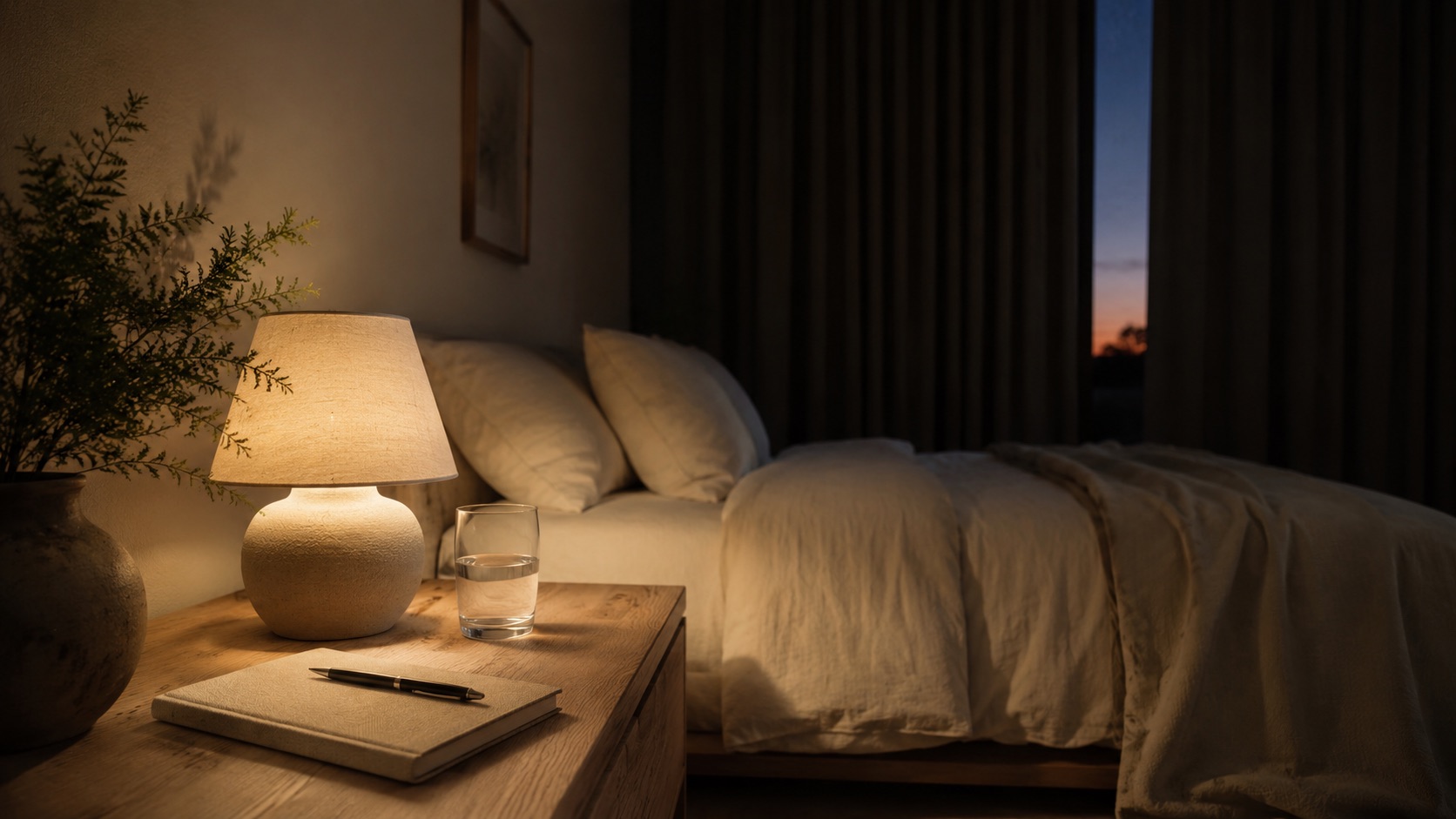 A bedroom in cozy light
