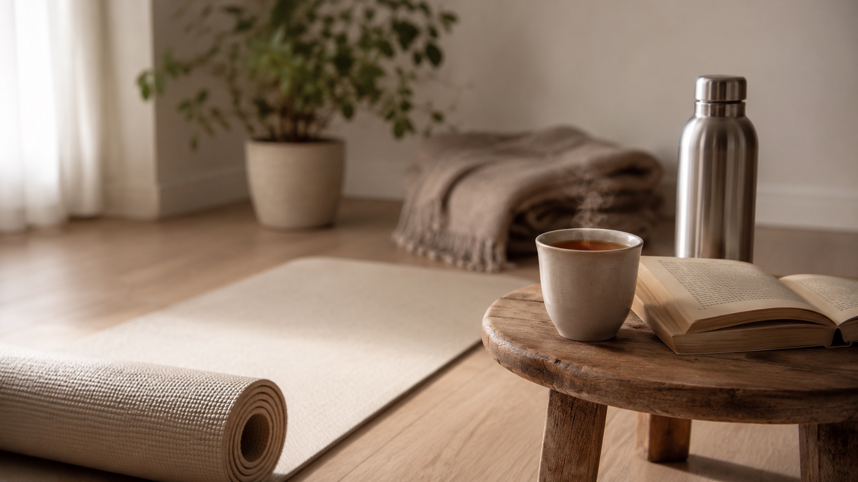 Eine Yogamatte auf dem Boden
