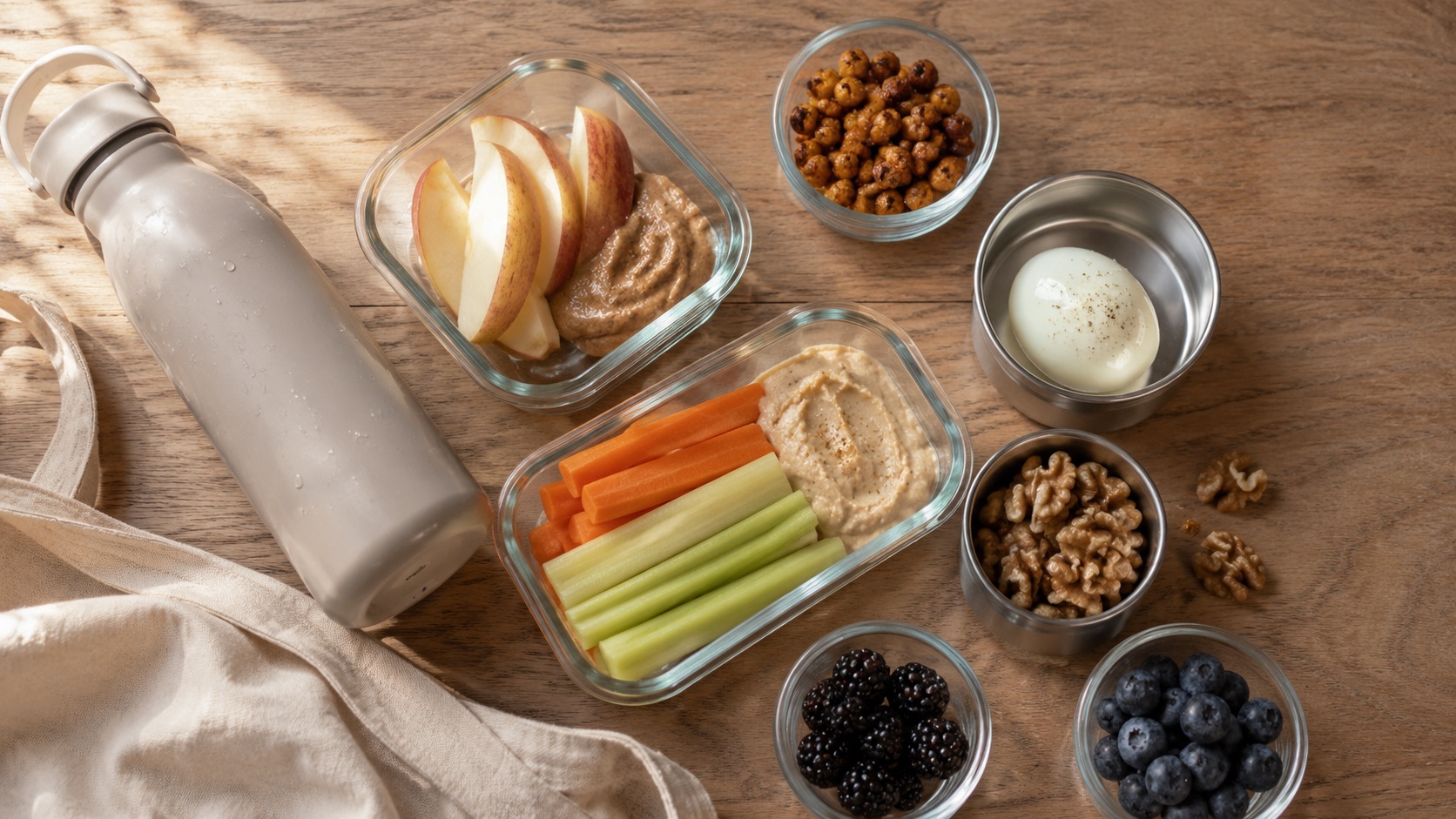 Gesunde Snacks auf einem Holztisch