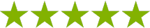 Five bright green stars in a row showing a perfect rating