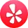 Red and white circular logo with flower-like geometric design