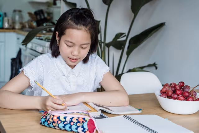 Elementary school girl studying