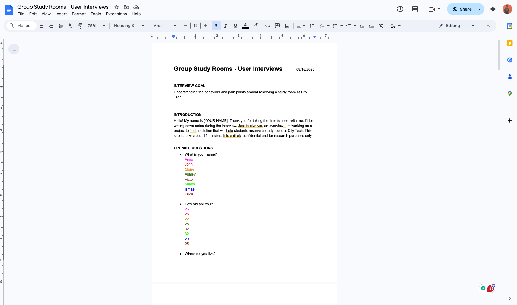 User Interviews screenshot.