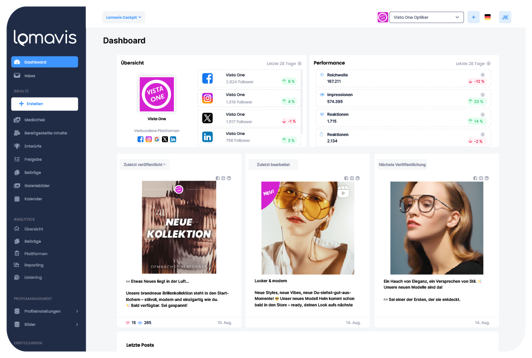 Screenshot Lomavis Cockpit Dashboard Social Media Management