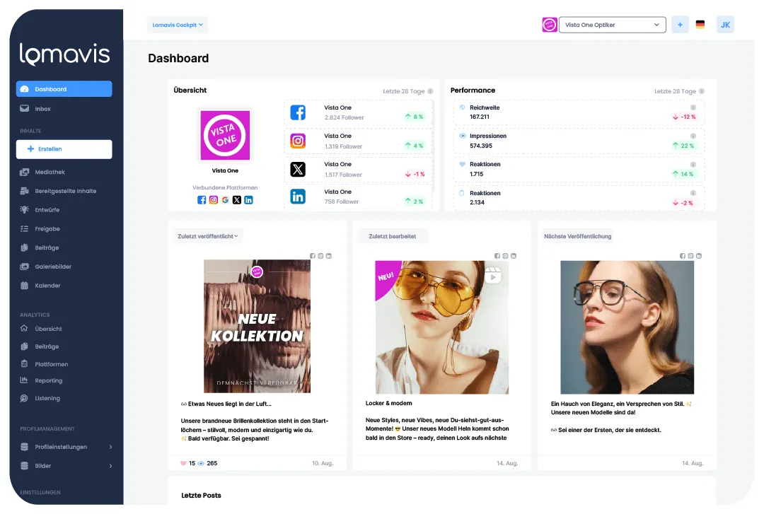 Screenshot Lomavis Cockpit Dashboard Social Media Management